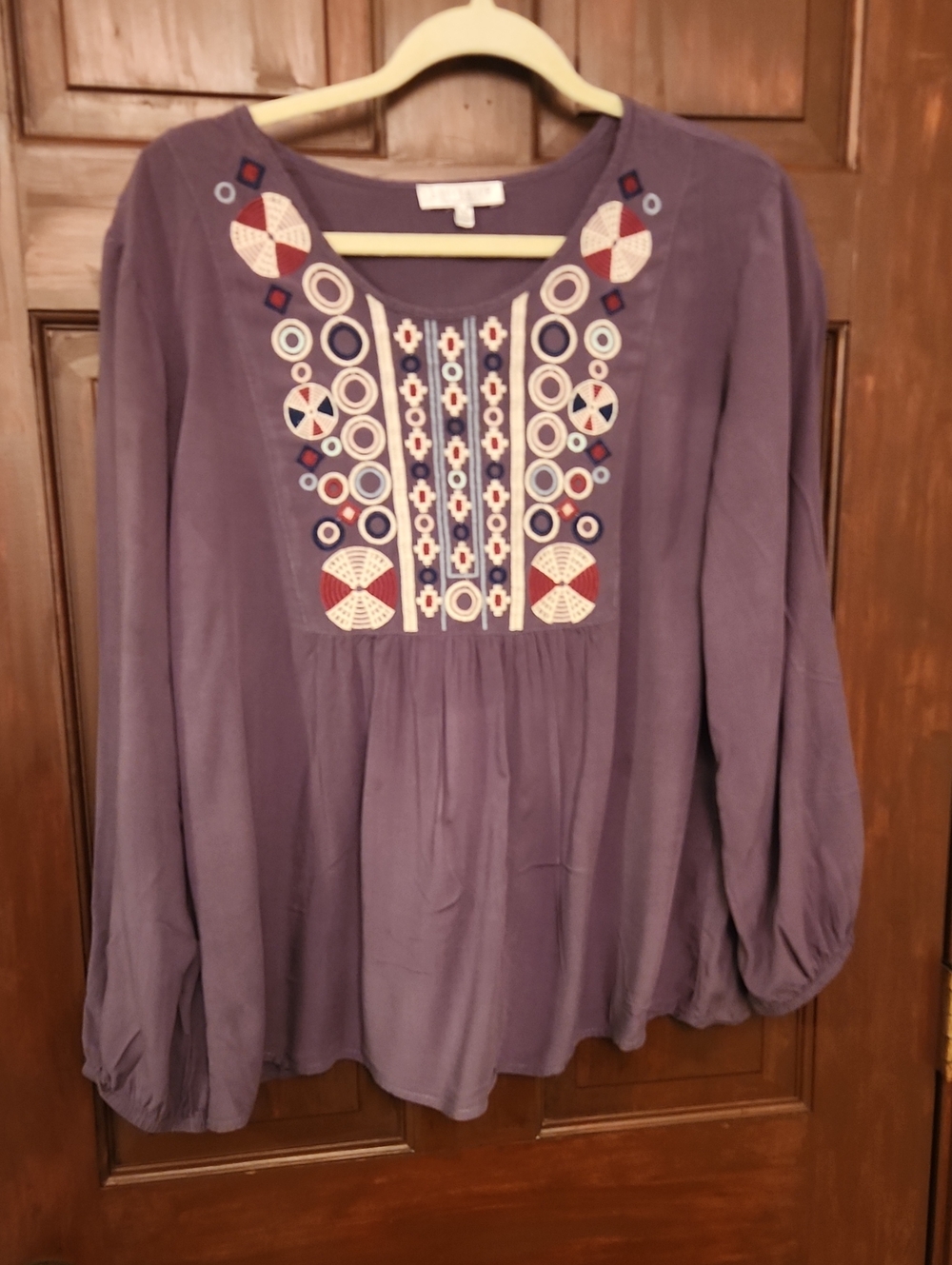 Solitaire Purple Embroidered Peasant Tunic